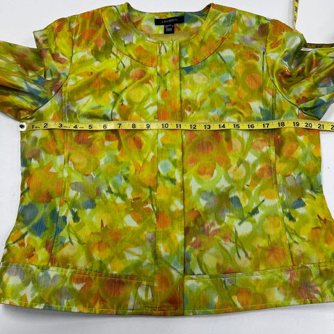 Louben Women's Green Floral Impressionist Round Neck Jacket Sz 12