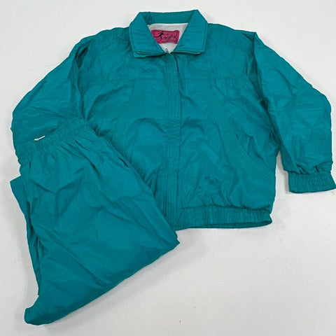 J.L. Motion Vintage 80s Teal Nylon Tracksuit Windbreaker Pants Set Womens L