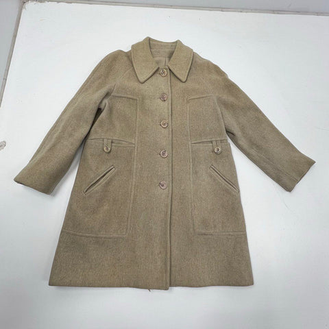 Vintage 70s Wool Blend Tan Car Coat Fully Lined Jacket Sz M