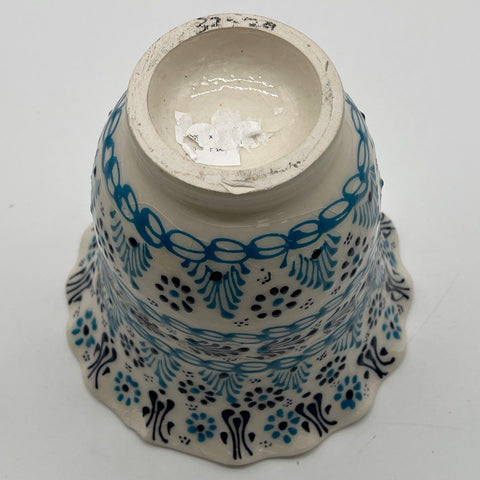 Vintage Hand Painted Ceramic Vase Blue White Floral Scalloped Rim 6" Tall