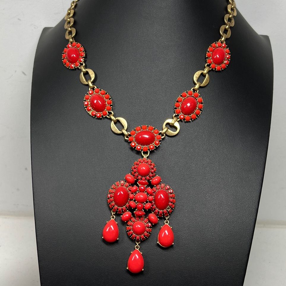 Stella & Dot Red & Gold Tone Statement Necklace