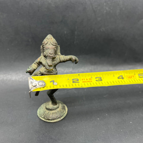 Vintage Dancing Ganesha Ganapati Bronze Statue Hindu God Figure 3.75" Patina