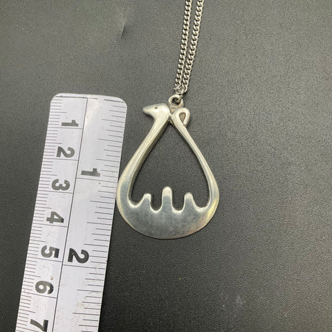 Vintage Scotland Pewter Celtic Modernist Pendant Necklace 24" Chain