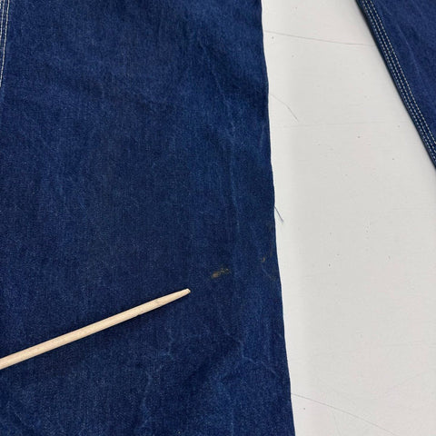 Vintage 90s Key Imperial Denim Bib Overalls Striped Straps Sz 36 x 34