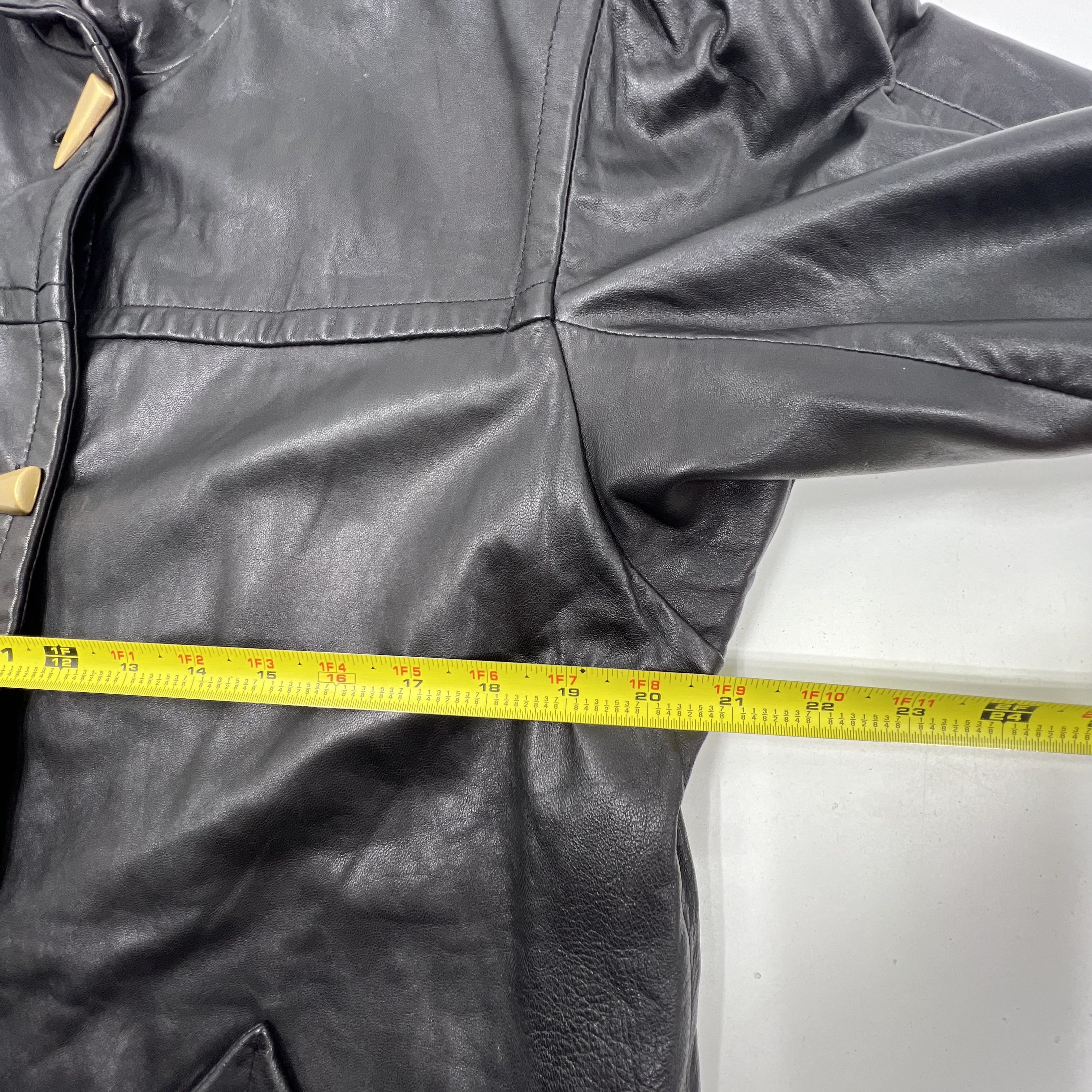 Vintage 80s Jacqueline Ferrari Black Leather Toggle Trench Coat Jacket Womens M