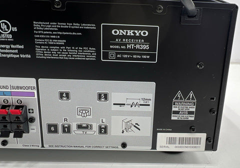 Onkyo HT-R395 5.1 Ch AV Receiver HDMI does not work for parts repair only