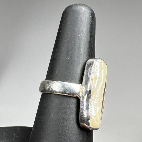 925 Sterling Silver Oblong Pearl Ring Size 5.5 3.82g