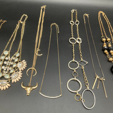 Statement Boho Minimalist Fashion Jewelry Lot of 10 Gold & Silver Tone Necklaces