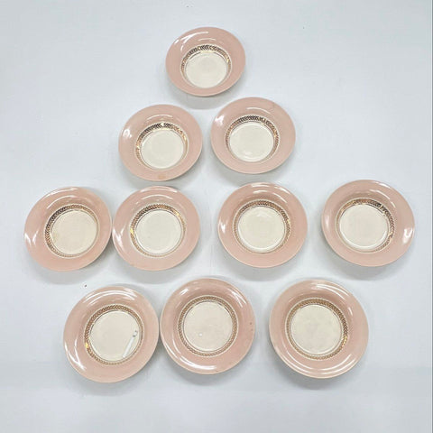 American Limoges Federal Coral Pink 22K Gold China Set 19pc Soup Bowls Plates