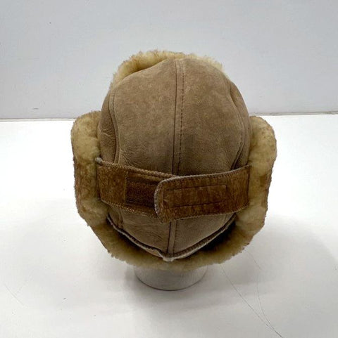Vintage 90s Tan Suede Trapper Hat Sherpa Faux Fur Lined Earflap Cap