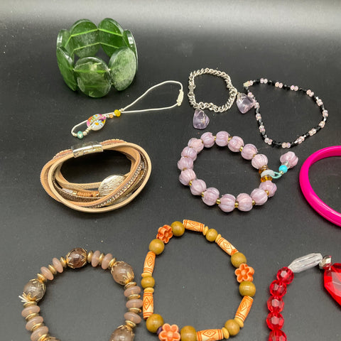 Vintage to Modern Wearable Jewelry Lot 25+ Bracelets Bangles Beaded Charm Chain