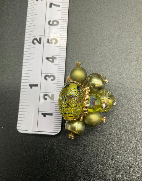 Vintage Vendome Green AB Crystal Glass Bead Demi Parure Bracelet Earring Set