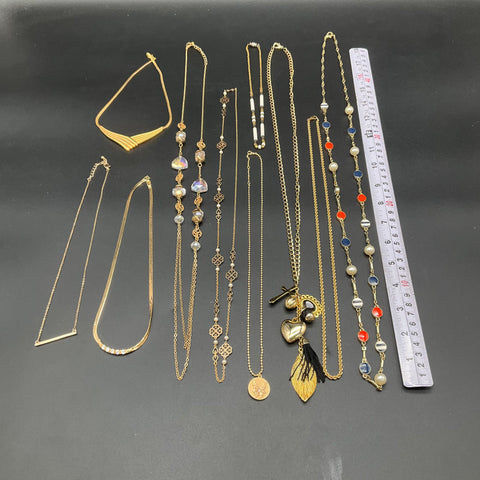 Gold Tone Vintage Style Necklaces Jewelry Lot of 10 Charms Enamel Herringbone