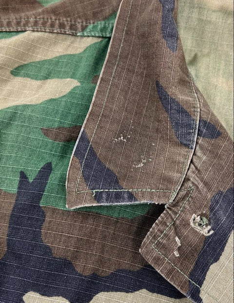Vintage Military Woodland Camo Ripstop BDU Combat Jacket Shirt Men's Large Long