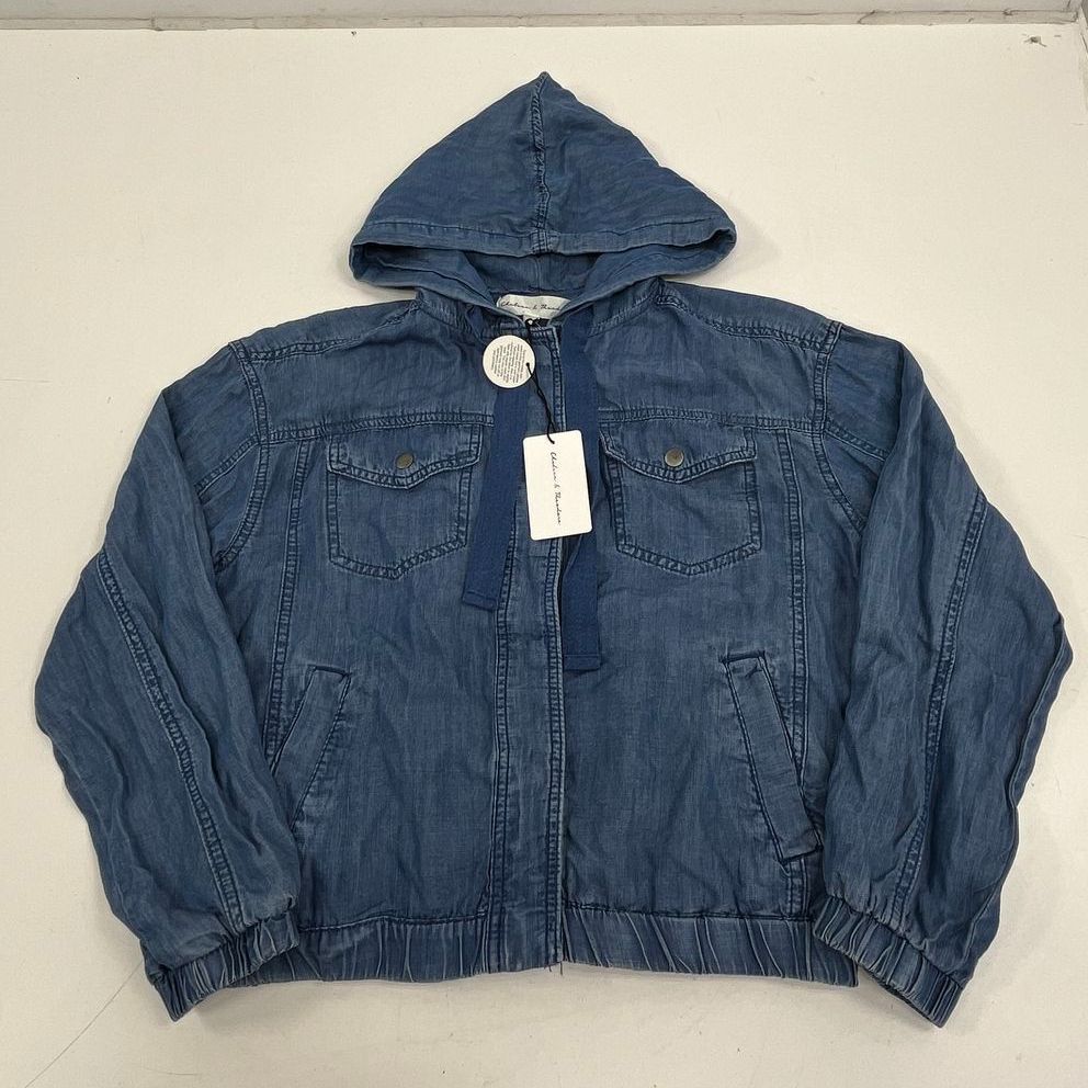 Chelsea & Theodore NWT Blue Lyocell Hooded Utility Jacket Women's S