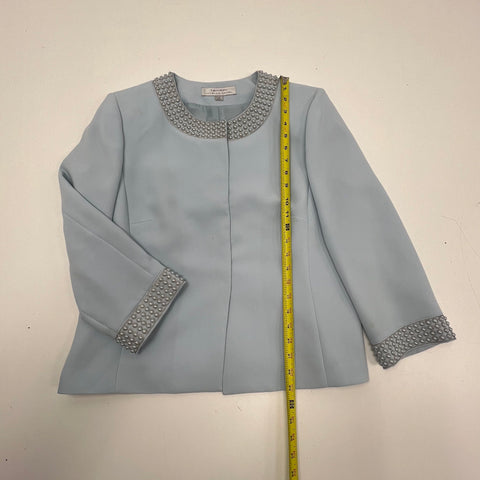 Tahari Arthur S. Levine Light Blue Pearl Beaded Skirt Suit Set Women's Size 12
