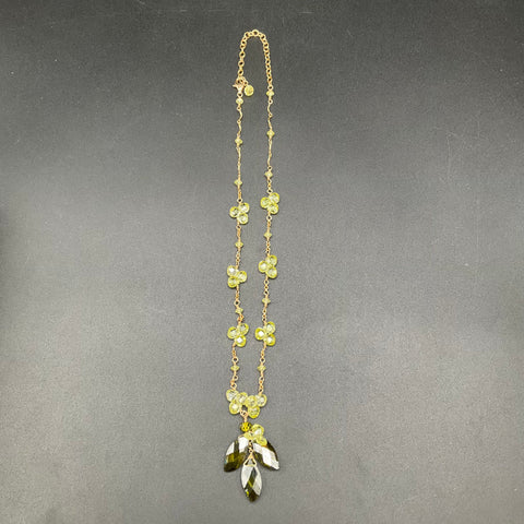 Vintage 14/20 Gold Filled Green Crystal Bead Cluster Drop Necklace 23.8g