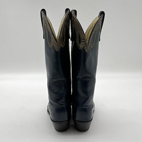 Vintage Nocona Navy Leather Snakeskin Exotic Cowboy Boots Size 7.5 B