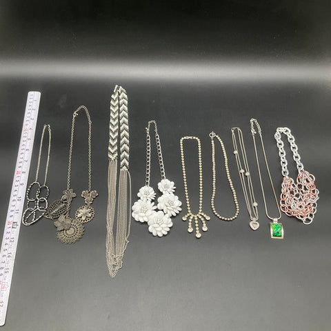Fashion Jewelry Necklace Lot 9 Count Silver Tone Rose Gold Tone Rhinestone