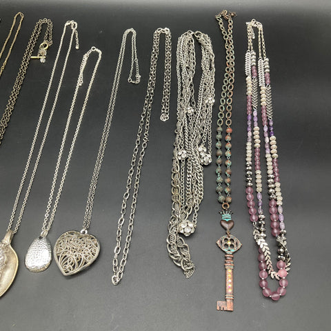 Vintage Style Costume Jewelry Necklace Lot 11pc Heart Spoon Cross Key Pendants