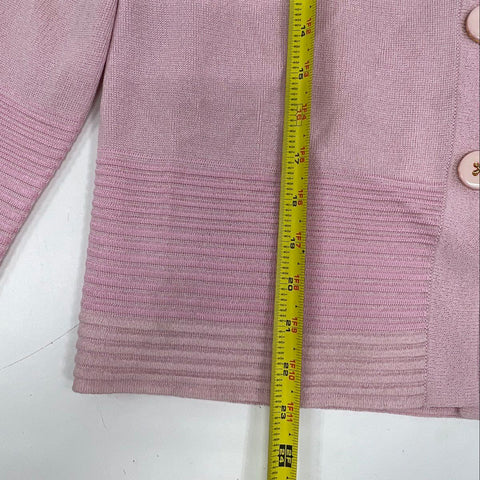 St. John Women's Cardigan Sweater Pink Rayon Wool Knit Ribbed Collar Size S