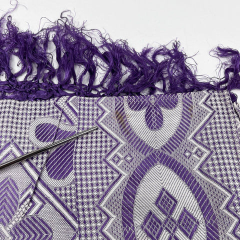 Vintage Purple Woven Tapestry Bedspread Geometric Floral Motif Fringe Coverlet