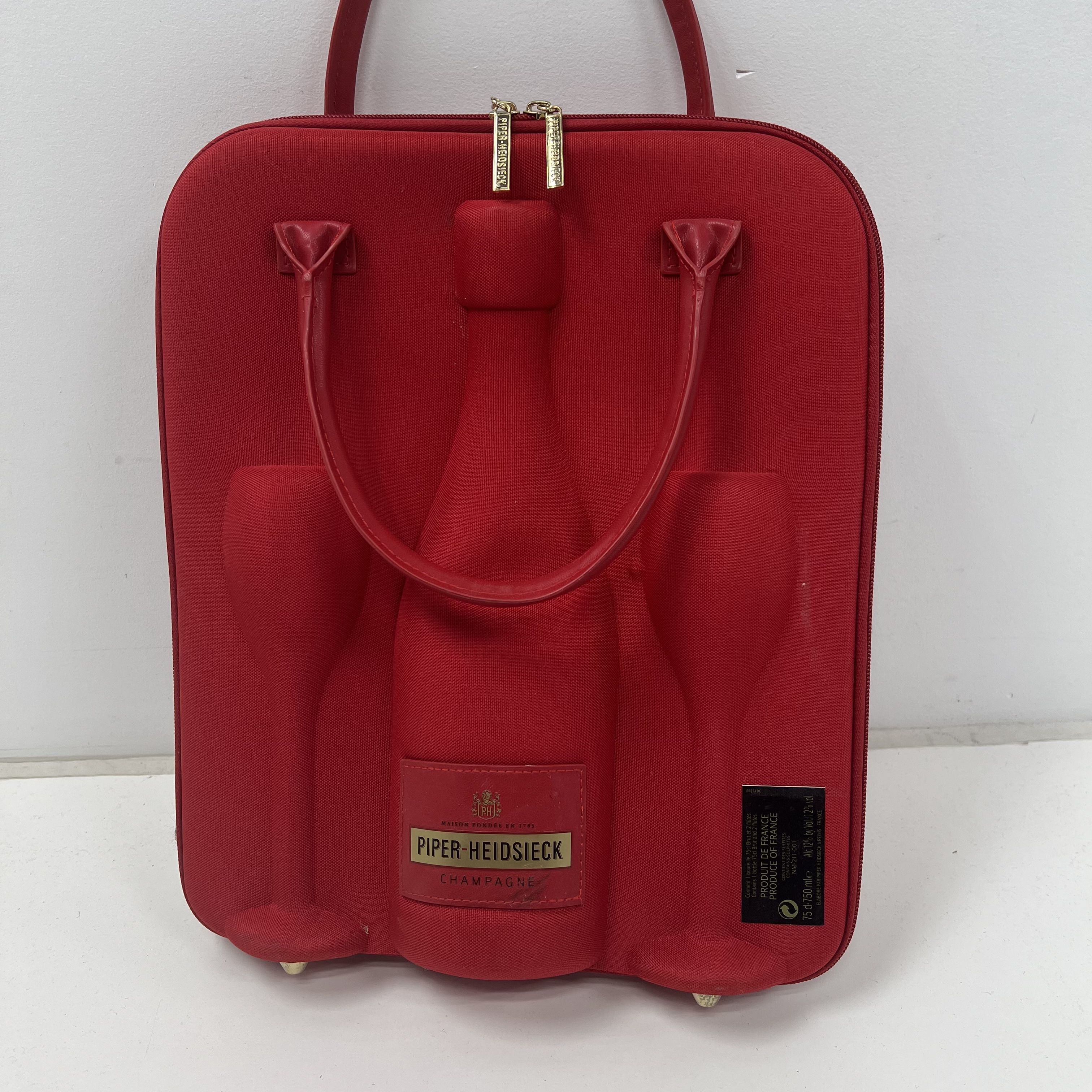Piper-Heidsieck Red Champagne Travel Tote Cooler Bag Carrier Case Gold Hardware