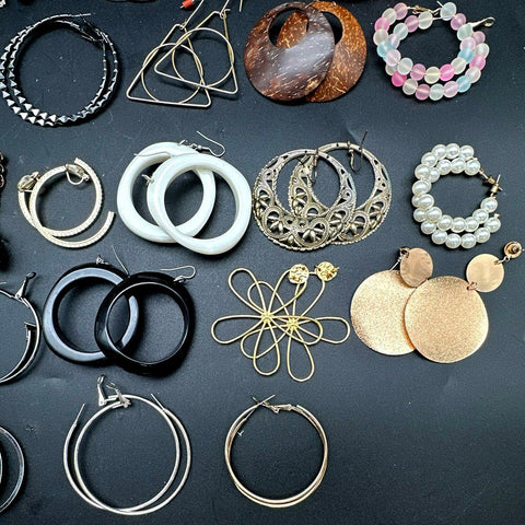 Vintage Modern Costume Jewelry Lot 45+ Pairs Earrings Hoops Dangles Boho