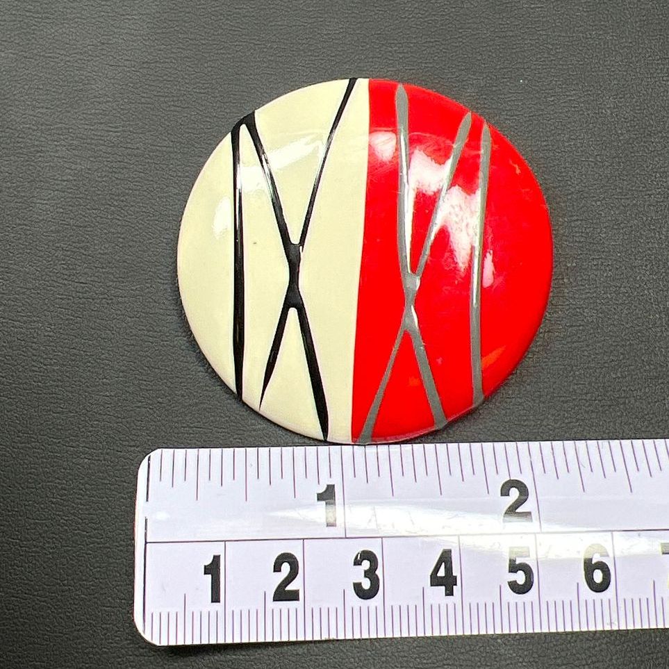 Vintage Abstract Red & White Round Brooch