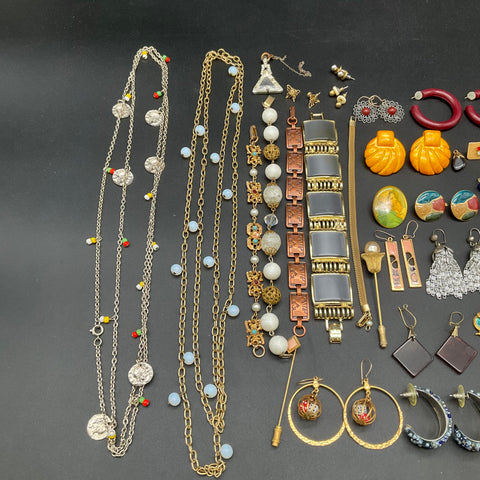 Vintage to Modern Costume Jewelry Lot 0.8 Lbs Necklaces Earrings Bracelets 45pc