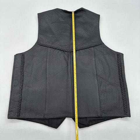 Vintage 90s Real Leather Milwaukee WI Men's Black Braided Biker Vest Sz 50