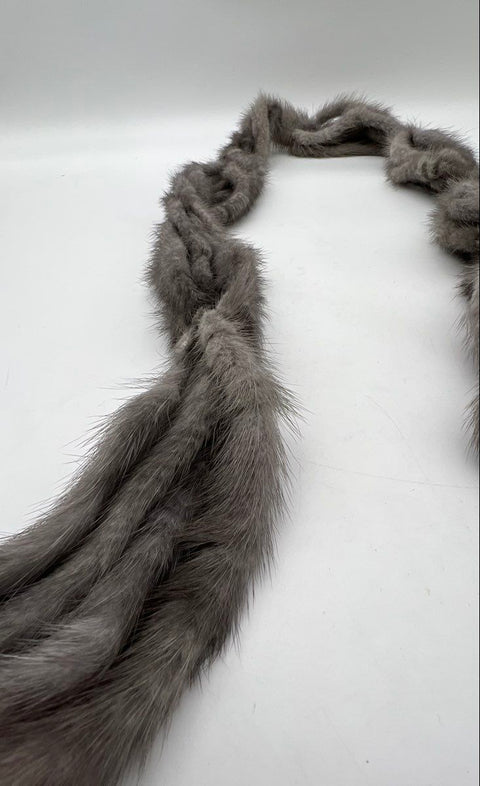 Unbranded Women's Real Mink Fur Scarf Gray Taupe Braided Multi-Strand Vintage