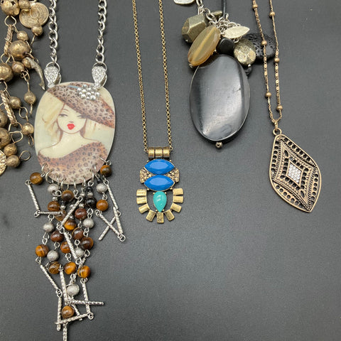 Vintage and Modern Fashion Jewelry Lot of 10 Statement Necklaces Multi-Style