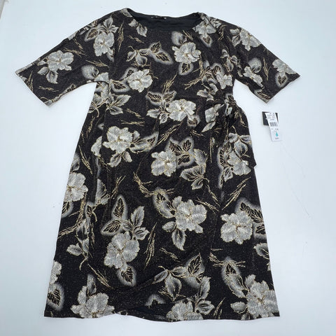 NWT Robbie Bee Metallic Floral Faux Wrap Cocktail Dress Gold Black Sz 1X