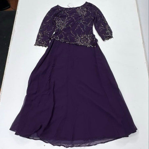 NWT JKara Women's Purple Beaded Floral Gown Dress 2-Piece Formal Size 10