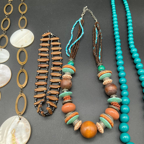 Boho Southwestern Style Necklace Lot of 8 Mother of Pearl Shell Wood Beads