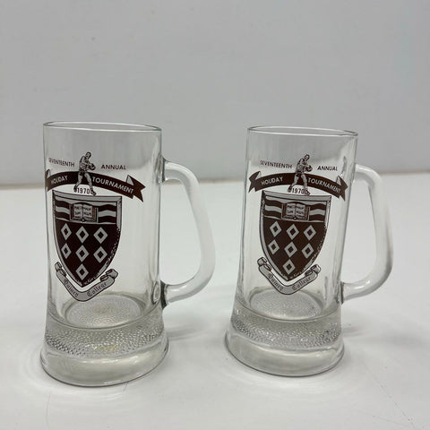 Vintage 1970 Quincy College Holiday Tournament Glass Beer Mugs Set of 4