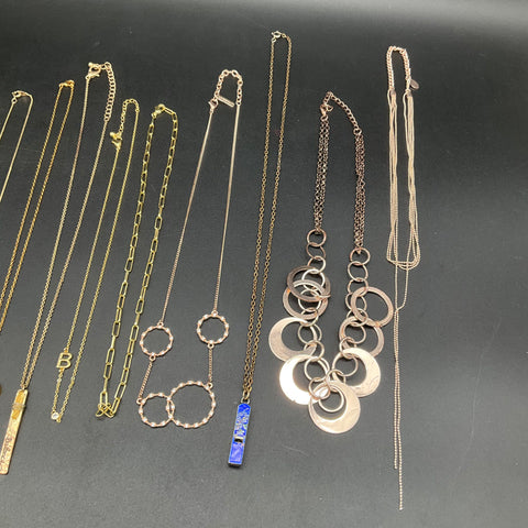 Costume Jewelry Lot 15 Necklaces Gold & Silver Tone Vintage to Modern 0.4 lbs