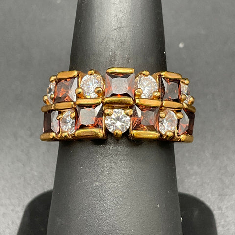 Gold Tone Faux Gemstone Costume Jewelry Lot 2 Cocktail Rings Size 7