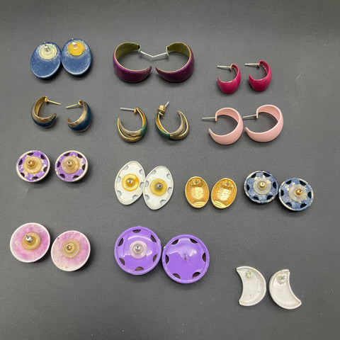 Vintage 1980s Pierced Earrings Jewelry Lot of 12 Pairs Enamel Geometric Retro