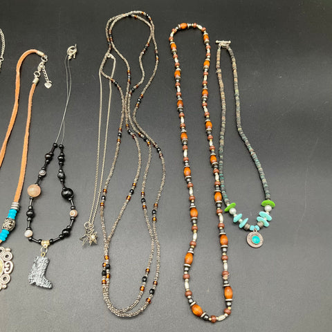 Southwestern Boho Western Style Necklace Jewelry Lot of 8 Turquoise Tone Beaded