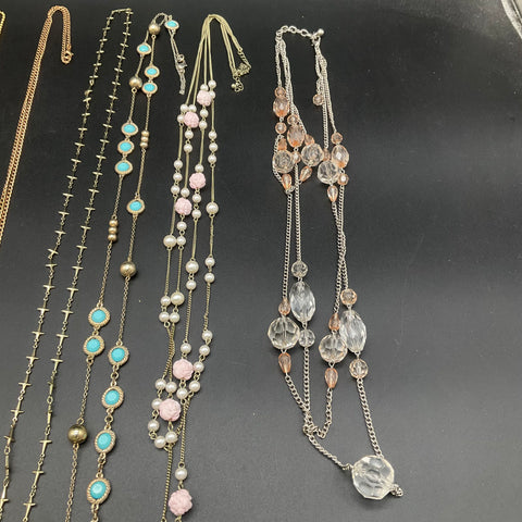 Vintage & Modern Costume Jewelry Lot 10 Necklaces Gold Silver Tone Boho Tassels