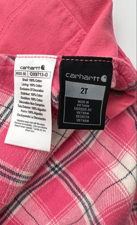 Carhartt Girls Pink Flannel Lined Duck Canvas Overalls Size 2T