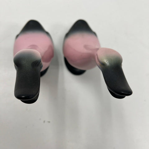 Vintage MCM Pink & Black Airbrush Ceramic Duck Goose Figurine Pair