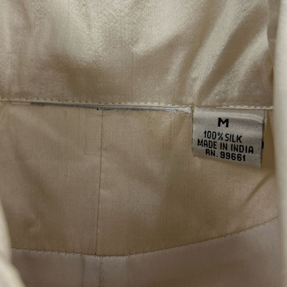 VTH Women's Anage White Embroidered 100% Silk Full Zip Jacket India Size Medium