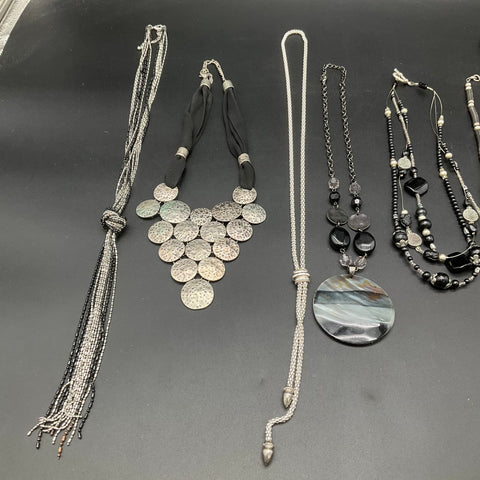 Mixed Fashion Necklace Lot of 9 Statement Beaded Silver Tone Black Tassel Bib
