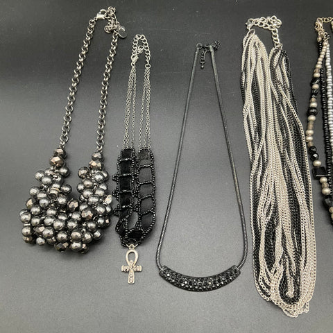 Gothic Statement Jewelry Lot 10 Necklaces Cross Pendant Fabric Beaded 1.14 lb