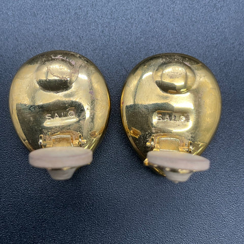 SAL Swarovski 1970s-80s Gold Tone Green Pear Cut Clip On Earrings