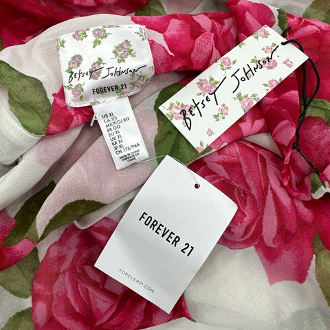 Betsey Johnson Forever 21 Women's Pink Rose Floral Ruffle Maxi Dress NWT XL