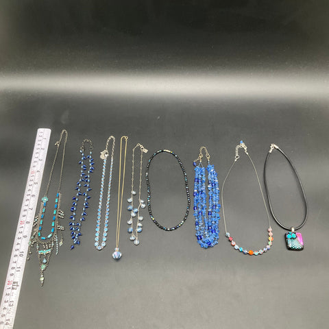 Costume Jewelry Lot 9 Necklaces Mixed Styles Blue Black Art Glass Nine West